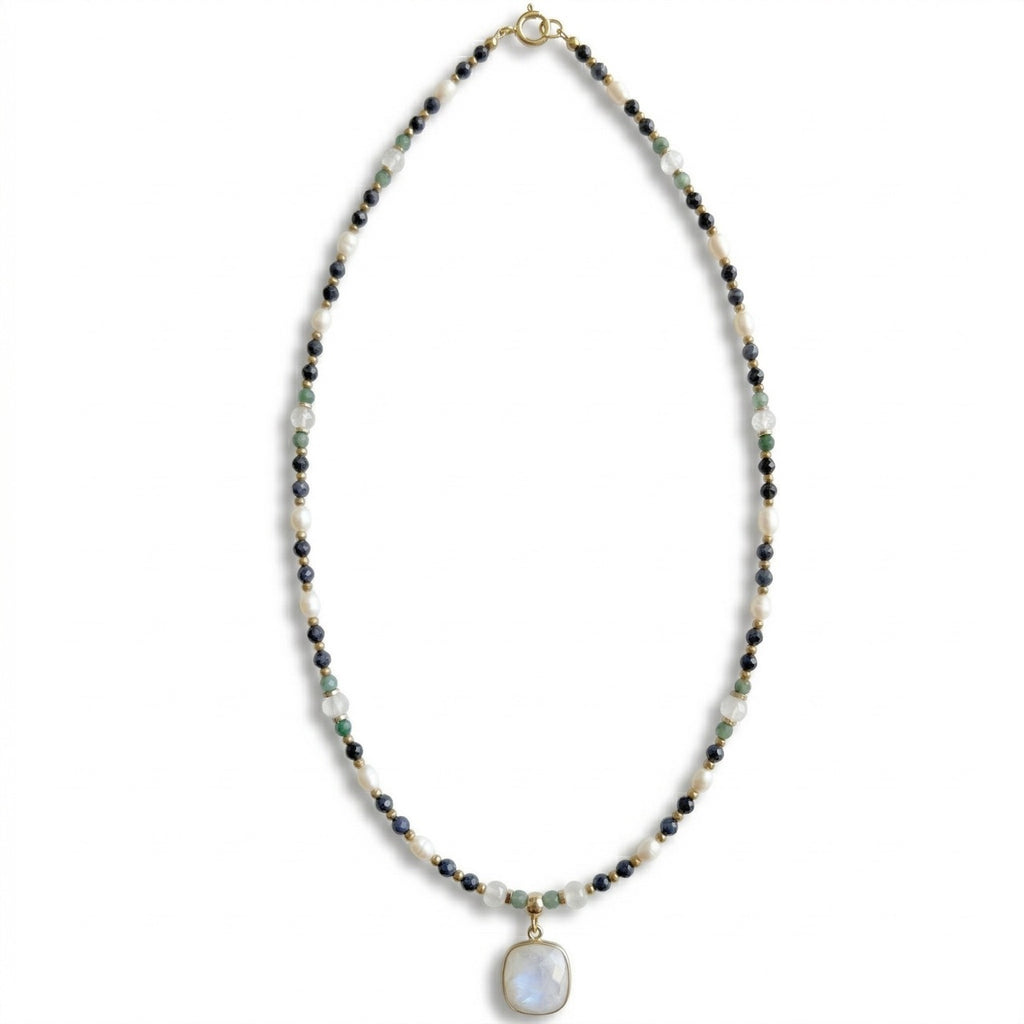 MIX NATURAL STONE NECKLACE WITH MOONSTONE PENDANT