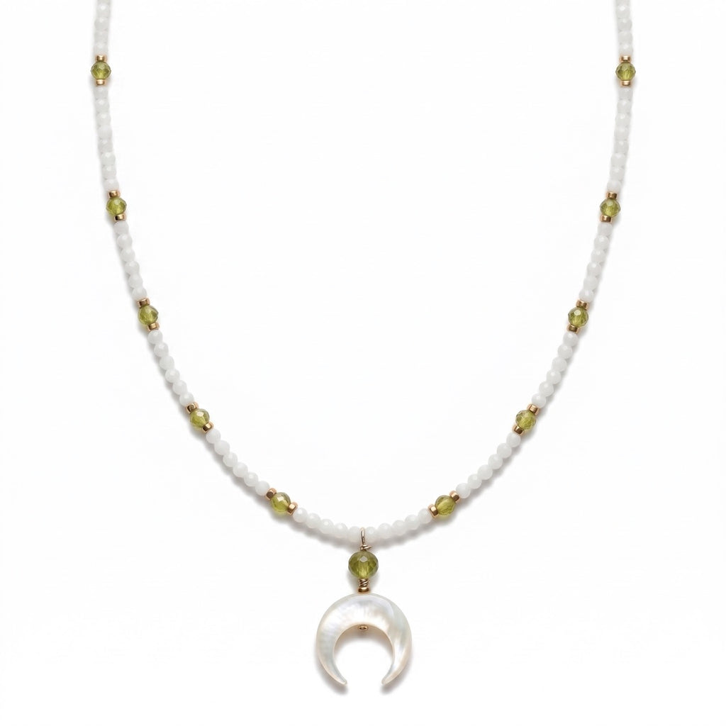 MOONSTONE, PERIDOT AND MOTHER OF PEARL necklace