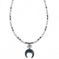MOTHER OF PEARL, TOURMALINE AND HERKIMER DIAMOND "MOON" necklace