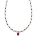 PEARL necklace with SAPPHIRE, EMERALD AND RUBY