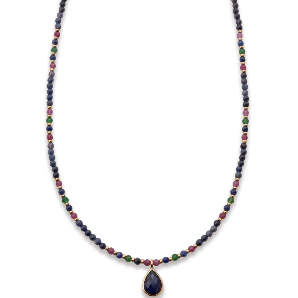 SAPPHIRE, RUBY, EMERALD necklace with a sapphire "Teardrop" pendant