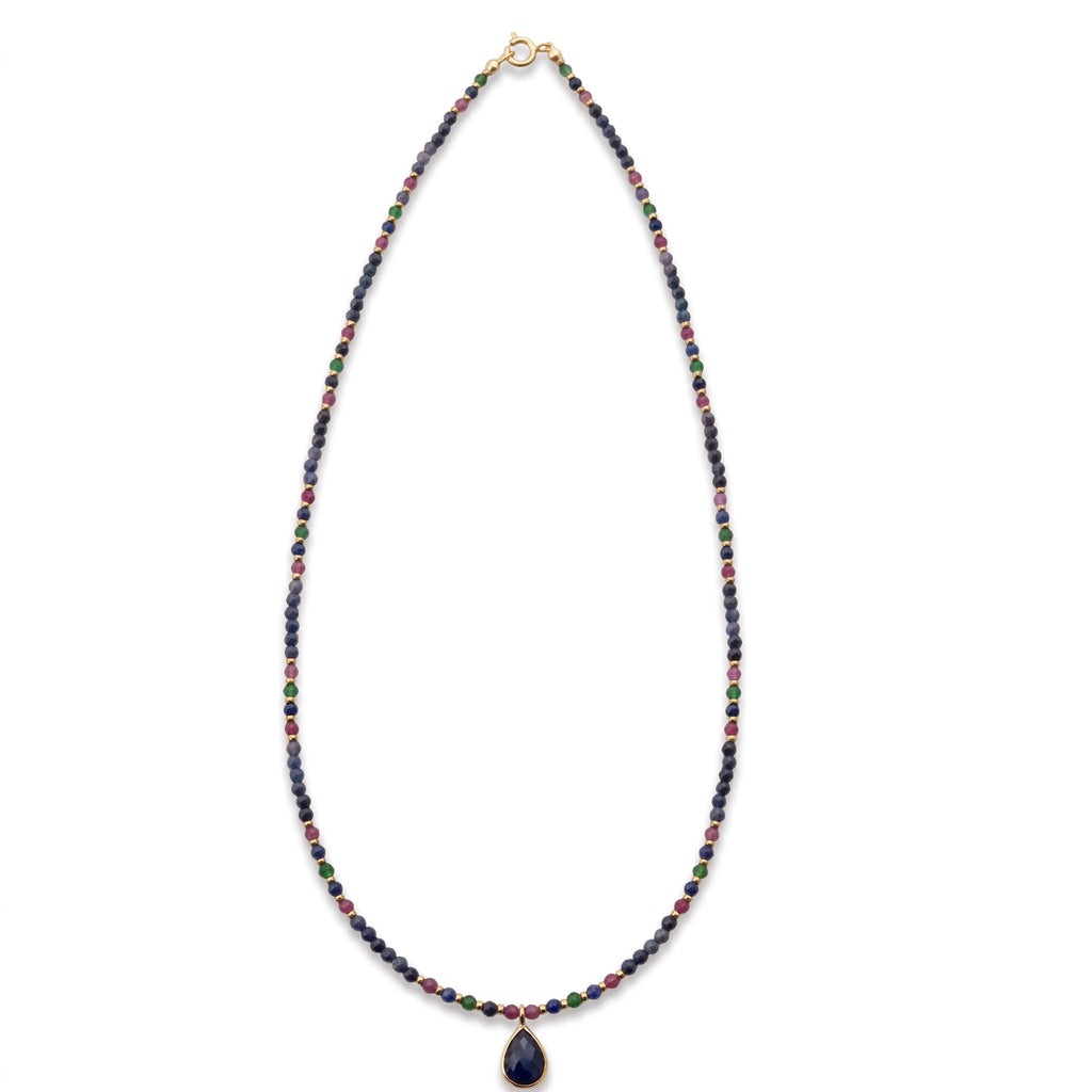 SAPPHIRE, RUBY, EMERALD necklace with a sapphire "Teardrop" pendant