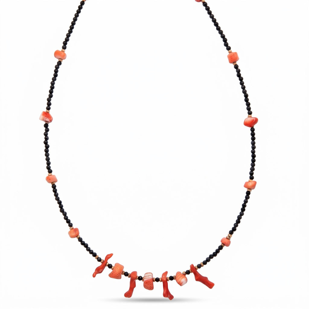 NATURAL CORAL AND TOURMALINE NECKLACE