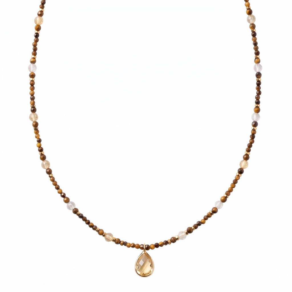 CITRINE TIGER'S EYE necklace with a citrine "Teardrop" pendant